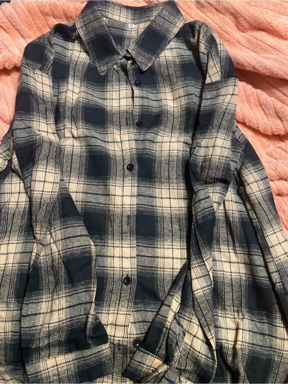 SHEIN woman’s Black and Cream Plaid Long Sleeve Button-Up Shirt